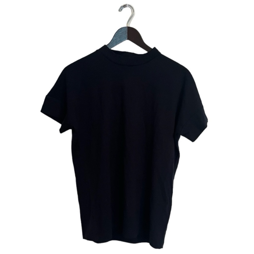 King & Tuckfield Merino Wool Mock Neck Short Sleeve T Shirt in Navy Blue